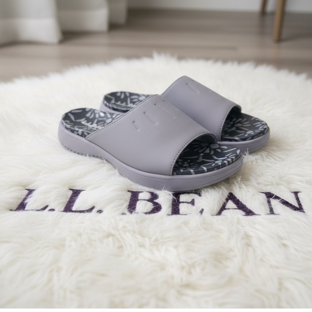 LL Bean Freeport Slide Sandals Womens 9 Lavender Leather Floral Platform NWOT